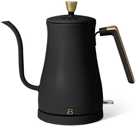 Beautiful~1-Liter Electric Gooseneck Kettle 1200 W, Wildflower by Drew Barrymore, Black (Black Sesame)