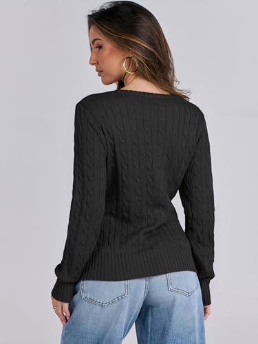 Image of ANRABESS Women's Cable Knit V Neck Fitted Sweaters