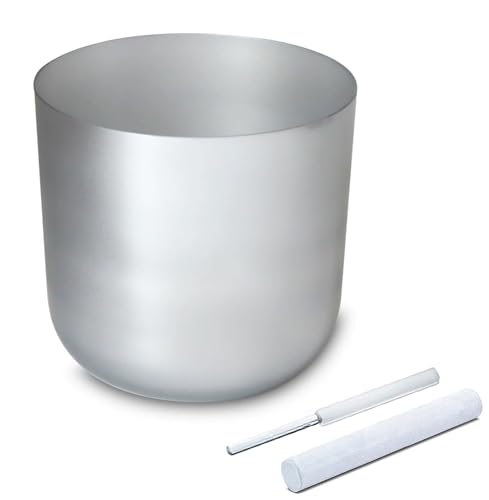 シルバーカラーのアルケミークリスタルシンギングボウル、キャリーケース、クリスタルストライカースエードマレット、Oリング付き、ヨガ瞑想サウンドバス用(432Hz,7 inch A Note)