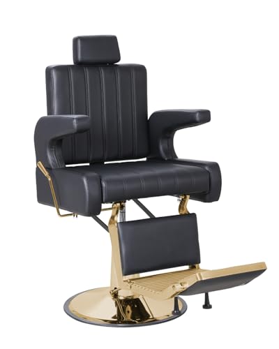 Salon Barber Chair for Hair Stylist, Reclining Beauty Chair with Heavy Duty Hydraulic Pump, 360° Swivel Hair Styling Chair for Barbershop Beauty Spa Salon Home (Black & Gold, Standard)