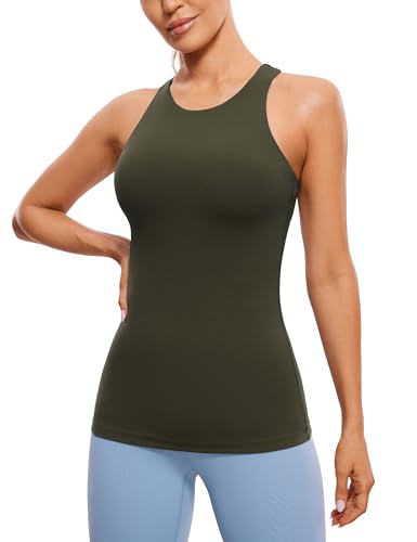Image of CRZ YOGA Butterluxe High Crew Neck Tank Top | Light Support, Built in Bra, Removable Pads, Yoga, Extremely Soft, Racerback, for Women