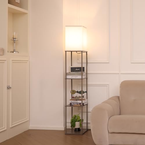 Gupuzm Floor Lamp with Shelves, Modern Square Standing Lamp with 3 Color Temperature Bulb, Corner Display Bookshelf Lamp for Living Room, Bedroom and Office （Grey） by Gupuzm - Used condition - Image 6