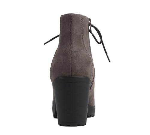 Image of Soda Second Lug Sole Chunky Heel Combat Ankle Bootie Lace up w /Side Zipper | Casual Boots