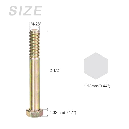 Image of METALLIXITY Hex Bolts (1 /4-28x2-1 /2) 10Pcs, Grade 8 Carbon Steel Zinc Plated Partial Threaded, UNF Fine Thread Hex Head Screw Bolt - for Furniture Repair, Yellow