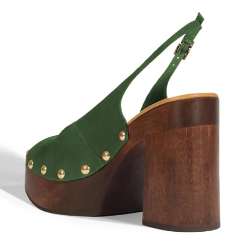 YDN Women's Rivet Studded Platform Chunky Block High Heeled Sandals Slingback Buckle Strap Clog Shoes Size 4-16 US2