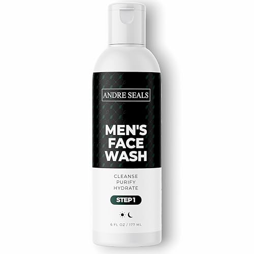 Andre Seals Mens Face Wash | Facial Cleanser with Activated Charcoal, Hyaluronic Acid & Green Tea | Exfoliate, Deep Pore Cleansing & Hydrating Facial Cleanser | Exfoliating Face Wash | Mens Skin Care