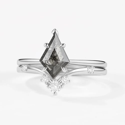 Black Rutilated Quartz Ring Set S925 10K 14K 18K Gold Salt and Pepper Diamond Engagement Rings for Women with Moissanite Unique Wedding Bridal Set Promise Rings for Her Free Engraving3