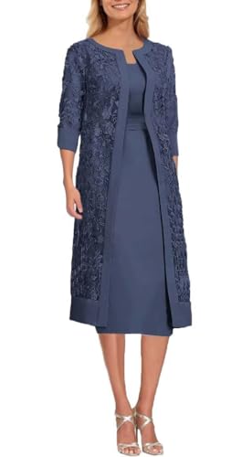 Short Sleeve Mother of The Bride Dresses with Jacket Laces Chiffon 2 Pieces Formal Party Gowns for Women