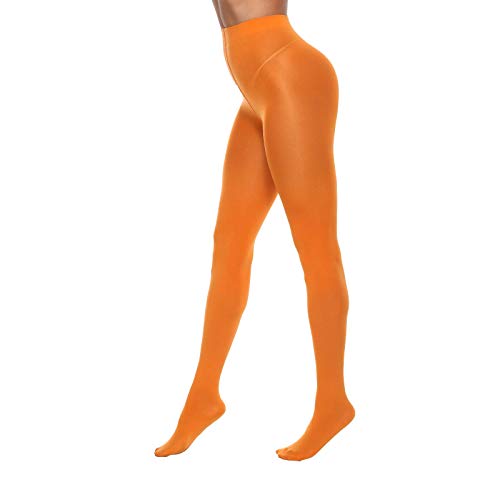 MANZI Tights for Women Solid Color Pantyhose Colored Semi Opaque Footed Tights Soft Stretch High Waist Stockings 70 Denier Medium-Large Orange