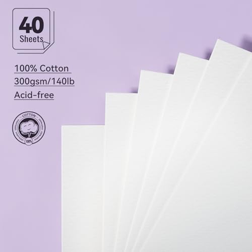 Watercolor Paper Refill-5.1 x 4.3 in, 2-Pack – 100% Cotton 140LB (300GSM) Acid-Free Cold Press Paper, 20 Sheets per Pad (40 Pages Total), for Painting, Sketching & Mixed Media — view 2