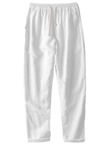 Oymyakon Men's Linen Casual Pants Elastic Waist Drawstring Trousers Loose Summer Yoga Beach Pant