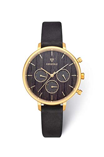 KERBHOLZ Holzuhr - Elements Collection Helen Quarz Damenuhr, Multifunktions Uhr analog,Naturholz Ziffernblatt, Ø 38mm Cover