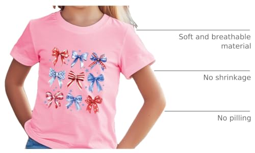 Image of Girl American Flag Shirts Bow Tshirt 4th of July Shirt Cotton Short Sleeve Tees 2-12 Years