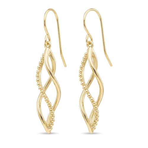 PECHEW 14K Yellow Gold Twisted Infinity Drop Earrings for Women Beaded Accent Dangle Earrings Fish Hook Back Closure Hypoallergenic Minimalist Jewelry for Daily Wear & Gifting 45mm