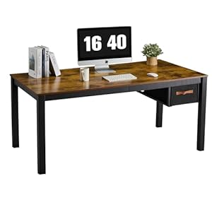 Computer Desk with Drawer, 63 Inch Large Home Office Work Desks, Modern Writing Study PC Desk Gaming Table for Bedroom Home, Stable Thick Metal Legs Frame Support （Rustic Brown）