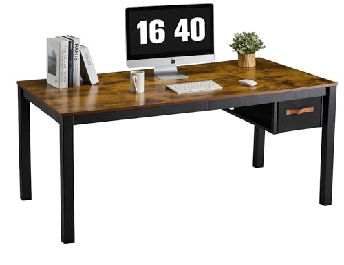 Computer Desk with Drawer, 63 Inch Large Home Office Work Desks, Modern Writing Study PC Desk Gaming Table for Bedroom Home, Stable Thick Metal Legs Frame Support (Rustic Brown)