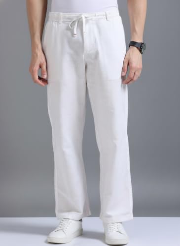 Buy WESOFINT Men's Linen Relaxed Fit Trousers | Casual Summer Pants for Men | Lightweight Comfortable Relaxed Fit Trousers | Stylish Everyday Wear (in, Numeric, 30, White) at Amazon.in - Image 2