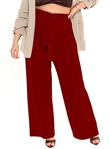 Image of FRAULEIN Women's Western Stylish Trousers Relax Fitting Belted Wide Leg [S - 5XL] Size Pants