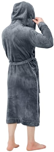 Ny Threads 43230-15464 Mens Hooded Fleece Bathrobe Plush Long Spa Robe thumb #2