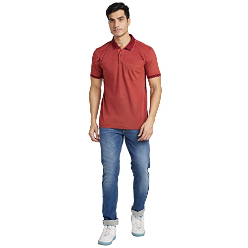 Image of Raymond Men's Pure Cotton Jacquard Pattern Contemporary Fit Polo Collar Polo Neck Half Sleeve Casual T-Shirt