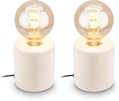 Briloner - Lampada da tavolo, base in ceramica, E27, max. 10W,lampada da comodino, lampada da scrivania, lampade da comodino, lampada comodino camera da letto, 10x10,3 cm, bianco antico