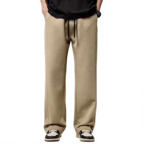 Image of Men's Waffle Knit Track Pants | Relaxed Straight Fit Joggers for Men | Elastic Waist Drawcord | Side & Back Pockets | Casual Gym Running Track Pant