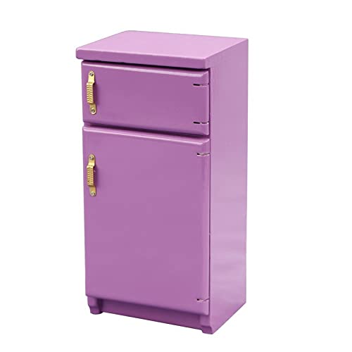 SXFSE Dollhouse Decoration Accessories, 1:12 Dollhouse Miniature Simulation Wooden Purple Mini Refrigerator