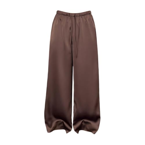 Pantalon d'été extra long en satin pour femme à taille haute