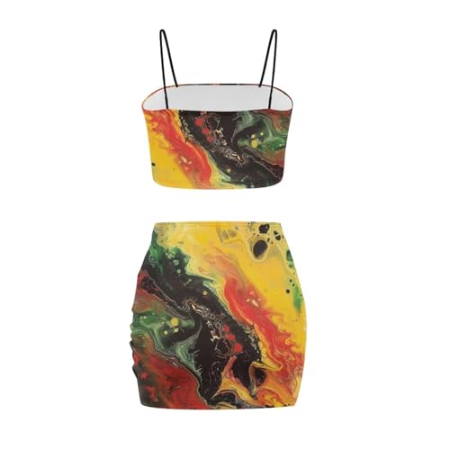Image of 2025 Sexy Spaghetti Strap Crop Tops and Bodycon Skirt Casual 2 Piece Set S-4XL