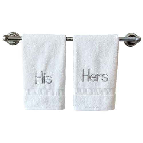 Silver Monogrammed Hand Towels for Bathroom - Luxury Hotel Quality Personalized Initial Decorative Embroidered Towel for Powder Room, Spa - GOTS Organic Certified - His and Hers