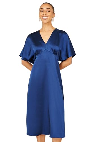 Image of Yumi Navy Satin Midi Kimono Dress (UK, Numeric, 18, Regular, Regular, Navy)