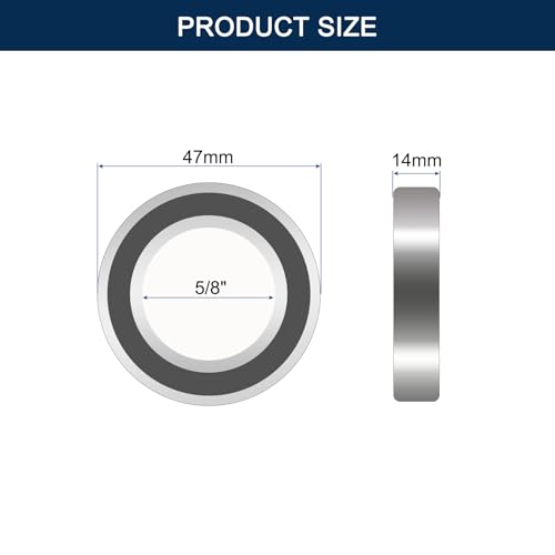 HiPicco 6204-5/8-2RS Deep Groove Bearings, ID 5/8" x OD 47mm x Width 14mm Double Rubber Sealed Ball Bearings, Pre-Lubricated (GCr15) Chrome Steel 2pcs