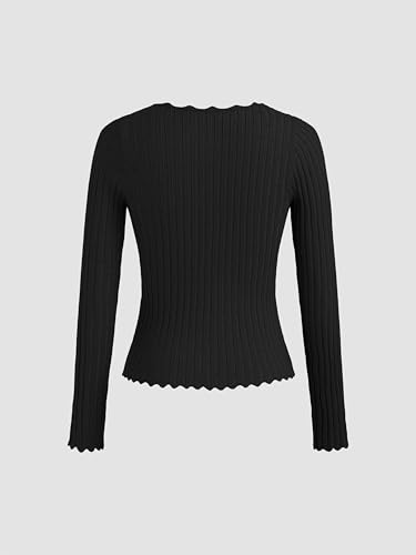Image of CIDER Women's Ribbed Knit Crop Cardigan Long Sleeve Square Neck Button Down Shirts Slim it Tops