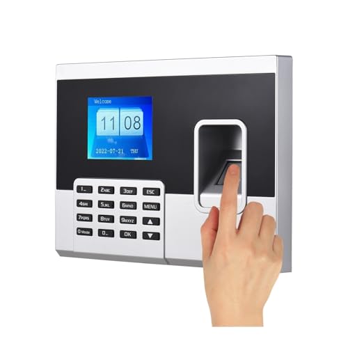 Reloj de control horario, Máquina de asistencia con pantalla a color 2,8 pulgadas, huella dactilar, contraseña y control acceso, reloj tiempo, grabadora registro empleados para pequeñas empresas