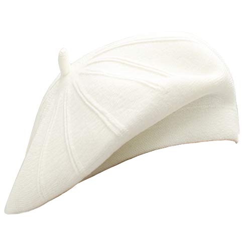 Wheebo French Beret Hat,Reversible Solid Color Cashmere Beret Cap for Womens Girls Lady Adults (White2)