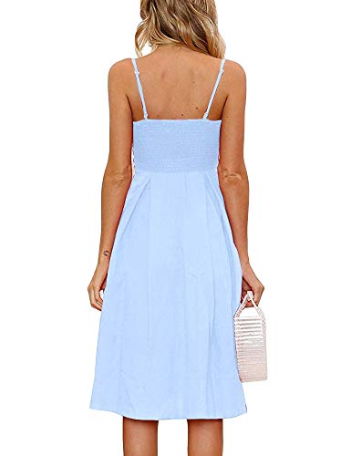Image of FANCYINN Womens Tie Front Button Down A-Line Dresses Summer Spaghetti Strap Midi Dress Floral Prints