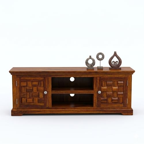 Image of Sheesham Solid Wood TV Entertainment Unit | Wooden TV Stand Cabinet Living Room & Office (Finish Color - Honey Finish)
