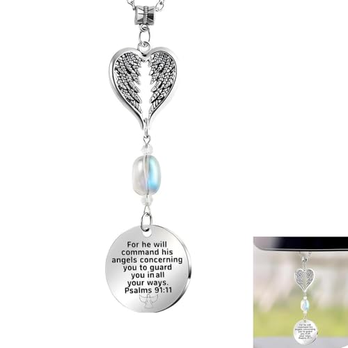 culycey Angel Rear View Mirror Ornament, Guardian Angel Hanging Accessories, Christian Religious Faith Pendant, Universal for Women Teen Girls Friends (Silver #01)