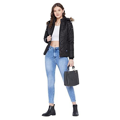 Image of VERO AMORE Women's Black winter wear full sleeve solid parka Jacket-2175A