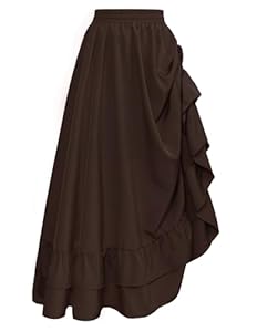 Piratenkostüm Damen Steampunk Rock Elastische Hohe Taille Karneval Fasching Party Maxi Trachtenrock Braun L