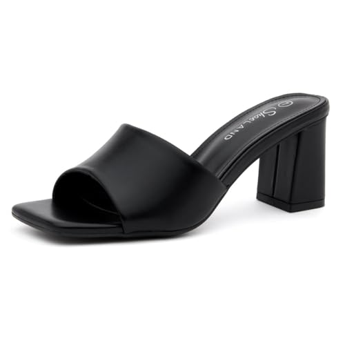 Shoe Land 3 Inch Block Heels for Women – Square Open Toe Slip-On Heeled Mules | Chunky Heel Dressy & Casual Sandals for Party, Wedding, Office | 2025 Trendy