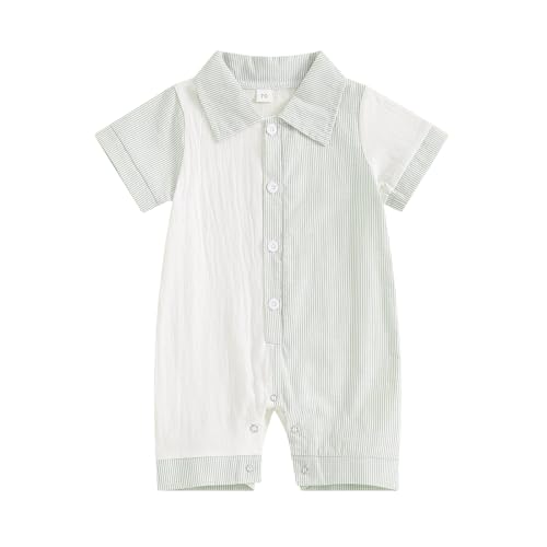 Image of BemeyourBBs Newborn Baby Boy Summer Clothes Short Sleeve Dress Shirt Romper Button Jumpsuit Gentleman One Piece Outfit