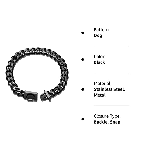 Dog Chain Collar Walking Collar With Design Secure Buckle 19Mm Black Cuban Link Strong Heavy Duty Chew Proof Chain(19Mm, 10") #TOP6