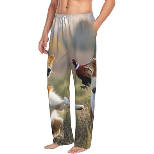 Mens Pajama Pants Soft Comfy Pajama Bottom with Pockets Dog Catching Pheasant Sleep Pant Mens Lounge Pant