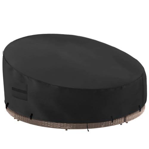 Outdoor Daybed Cover 420D Waterproof Patio Round Daybed Cover Garden Rattan Furniture Cover Breathable Oxford Fabric Outdoor Daybed Sofa Protective Cover 228x216x40/83cm, Black