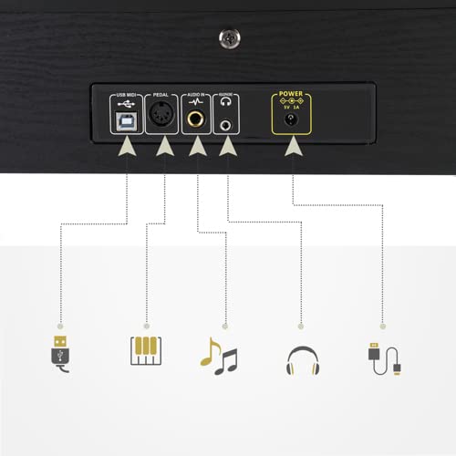 Piano Électrique Numérique 88 avec Toucher Lourd, 128 Rythmes et Tonalités, 3 Pédales Professionnelles, 2 Haut-Parleurs Stéréo de 10 W, Prise en Charge MIDI-USB und Audio Bluetooth, Noir