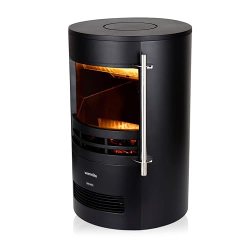 Warmlite Elmswell Round Contemporary Stove with Two Heat Settings Realistic LED Flame Effect 2000W Black WL46022