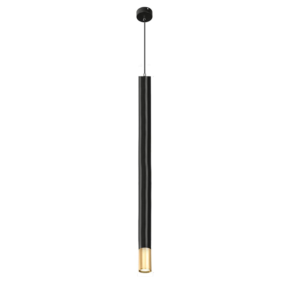 Lámpara colgante de tubo largo cilíndrica de aluminio negro de 80 cm y led de 5W