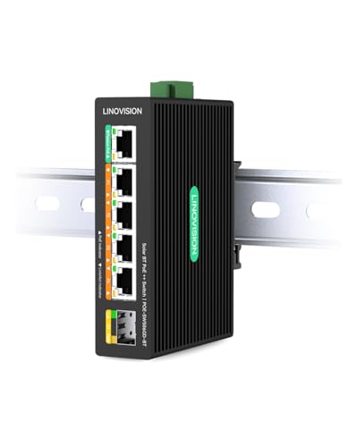Image of LINOVISION Industrial 5 Ports Full Gigabit DC12V PoE++ Switch for Solar or RV UPS System, Supports DC 9~54V Input, 4 BT90W PoE++ Ports for PoE Lighting and 1 Passive 24V PoE Port for Access Points