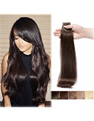 Tape in Human Hair Extension Dark Brown 18 inch Long Straight 100% Remy Seamless Skin Weft Hair Bonding Double Sided Tape 20Pcs/30g (#2) + 10pcs Free Tapes